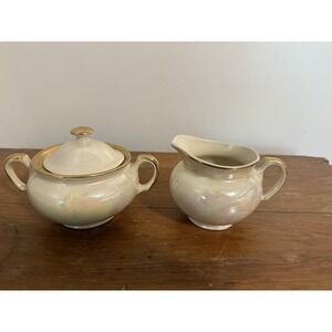 Vintage Colonial Pottery Co. Sebring, OH Creamer‎ & Sugar Iridescent 1800's